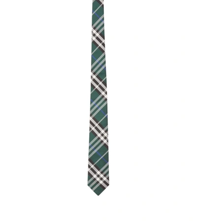 Shop Burberry Silk Modern Cut Check Tie In Green