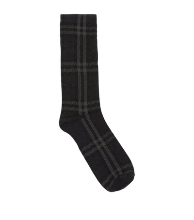 Shop Burberry Check Intarsia Socks In Grey