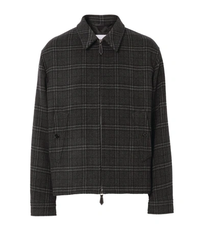 Shop Burberry Check Wool Cashmere Jacquard Harrington In Grey