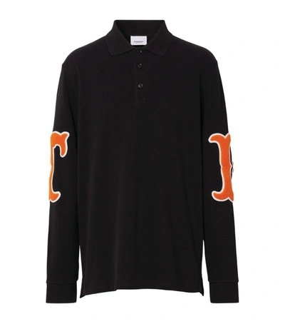 Shop Burberry Letter Graphic Long-sleeved Polo Shirt In Black