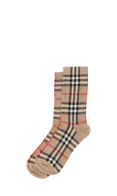 Shop Burberry Women's Beige Cotton Socks