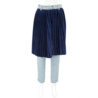 Shop Ksenia Schnaider Reworked Denim Demis Jeans With Pleated Skirt, Size X-small In Blue