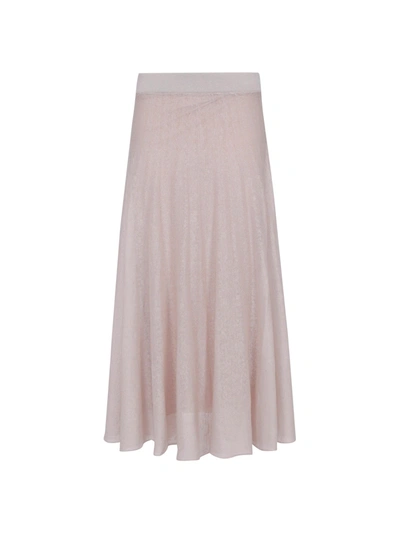 Shop Agnona Knitted Midi Skirt In Pink