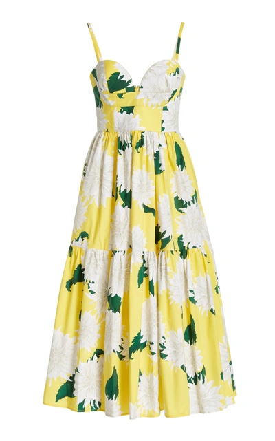 Shop Carolina Herrera Women's Exclusive Dahlia-print Cotton Midi Dress In Yellow