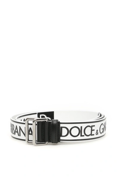 Shop Dolce & Gabbana Logo Tape Belt In White