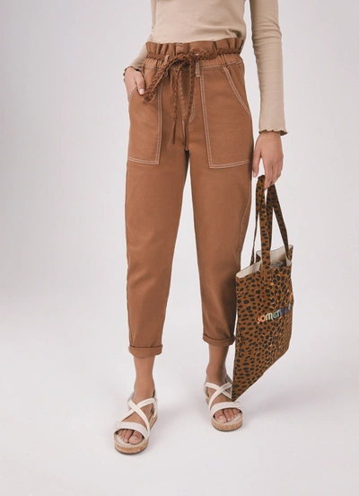 Shop Something Navy Harlow Paperbag Pants In Brown