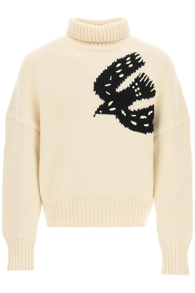 Shop Alexander Mcqueen Knitted Sweater With Symbol In Beige