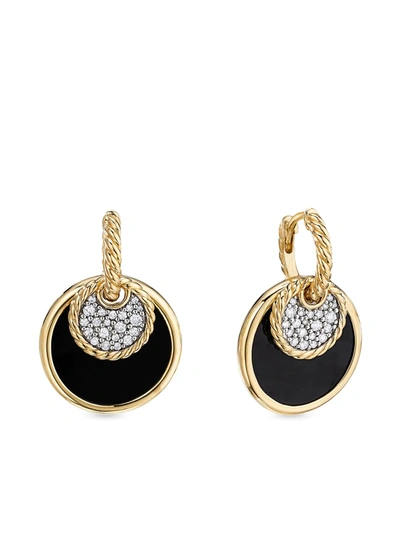 Shop David Yurman 18kt Yellow Gold Dy Elements Convertible Diamond, Onyx And Mother-of-pearl Drop Earrings