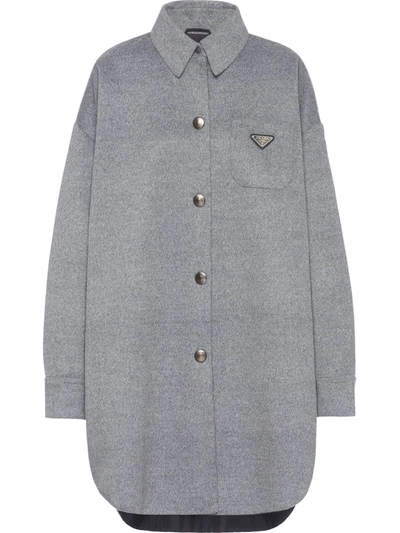 Prada Cashgora Piuma Oversize Button-front Coat In Grau