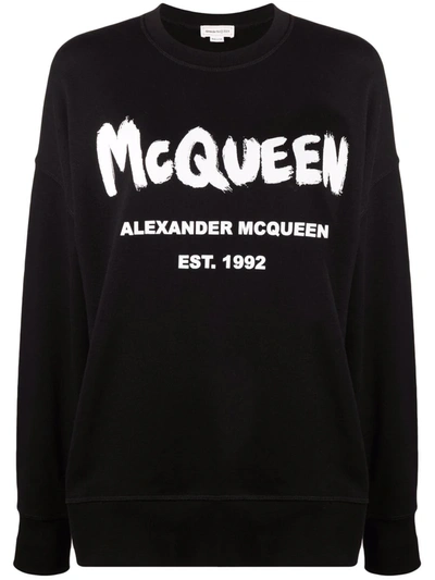 Shop Alexander Mcqueen Logo-print Crew Neck Sweatshirt In Schwarz
