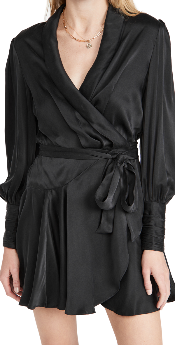 zimmermann black silk wrap dress