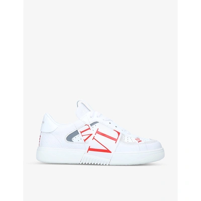 Shop Valentino Vl7n Logo-print Grained-leather Low-top Trainers In White/red