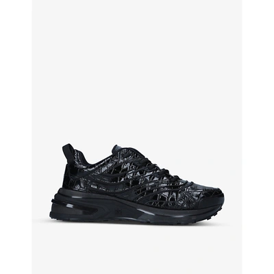 Shop Givenchy Men's Black Giv 1 Croc-embossed Leather Mid-top Trainers