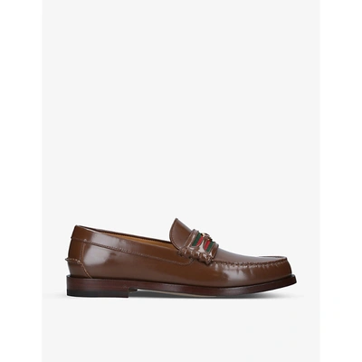 Shop Gucci Kaveh Interlocking-g Leather Loafers In Tan