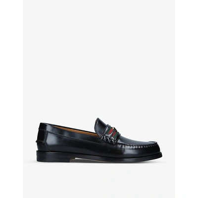 Shop Gucci Mens Black Kaveh Interlocking-g Leather Loafers