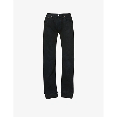 Shop Samaria Leah Womens Black Nay Distressed Split-hem Straight-leg High-rise Upcycled Denim Jeans 27