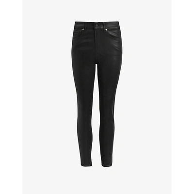 Shop Allsaints Womens Coated Black Dax High-rise Super-skinny Cotton Coated Jeans 28