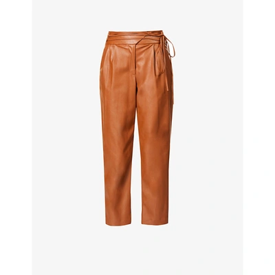 Shop Pinko Womens Brown Rapito Tapered High-rise Faux-leather Trousers 8