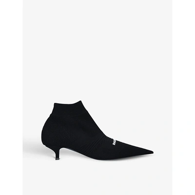 Shop Balenciaga Womens Blk/white Knife 2.0 Logo-print Stretch-knit Sock Boots 4.5