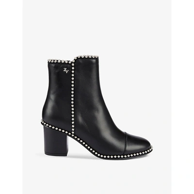 Zadig Voltaire Womens Noir Lena Beaded Trim Leather Ankle Boots