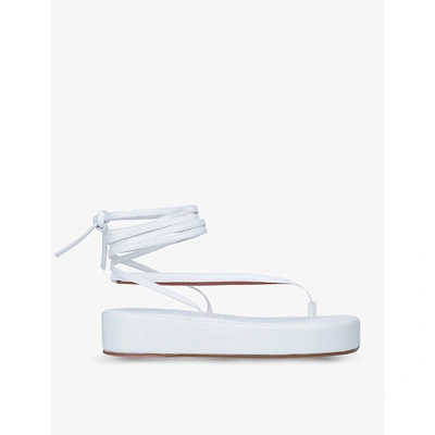 Shop Amina Muaddi Womens White Jamie Lace-up Leather Flatform Sandals 2