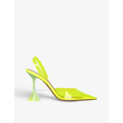 Shop Amina Muaddi Women's Yellow Holli Glass Pointed-toe Pvc Slingback Heels