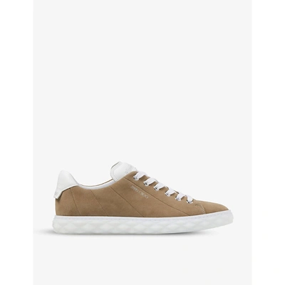 Shop Jimmy Choo Womens Light Mocha Diamond Suede And Nappa Leather Low-top Trainers 3