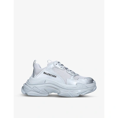 Shop Balenciaga Women's Triple S Faux-leather And Mesh Trainers In Silver