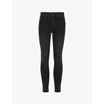 Shop Allsaints Womens Black Miller Studded Skinny Mid-rise Stretch-denim Jeans 27