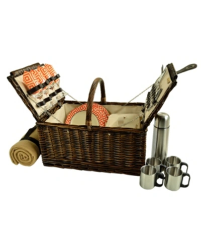 Picnic At Ascot Buckingham Willow Picnic, Coffee Basket For 4 With Blanket In Orange