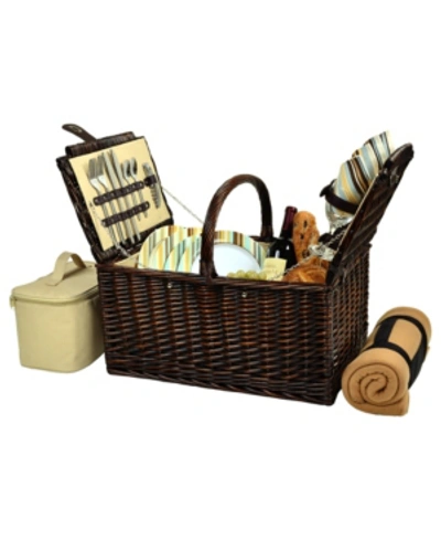 Picnic At Ascot Buckingham Willow Picnic Basket With Blanket - Service For 4 In Turquoise