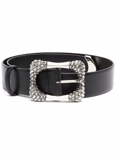 Shop Alberta Ferretti Leather Belt With Silver Colored Buckle In Black