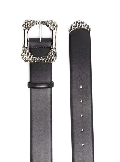 Shop Alberta Ferretti Leather Belt With Silver Colored Buckle In Black