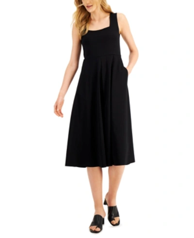 Shop Alfani Petite Square-neck Midi Dress, Created For Macy's In Deep Black