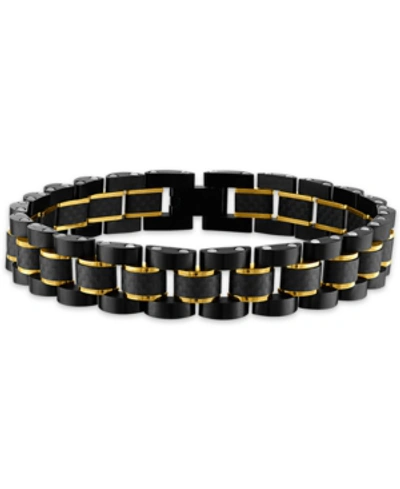 Shop Esquire Men's Jewelry Watch Link Bracelet In Stainless Steel And Black Carbon Fiber, Created For Macy's In Gold-tone
