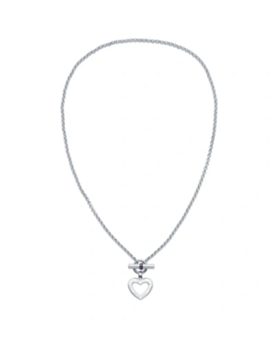 Shop Tommy Hilfiger Women's Heart Necklace In Silver-tone