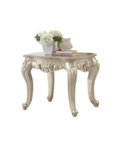 Shop Acme Furniture Gorsedd End Table In Marble And Antique White