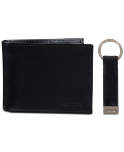 Shop Calvin Klein Men's Rfid Slimfold Wallet & Key Fob Set In Black