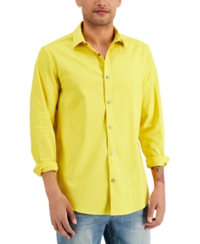 Shop Alfani Men's Stretch Linen Woven Shirt, Created For Macy's In Gold Seed