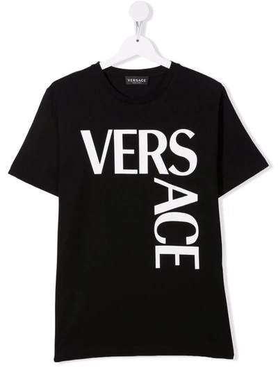 Shop Versace Teen Logo-print Cotton T-shirt In Black