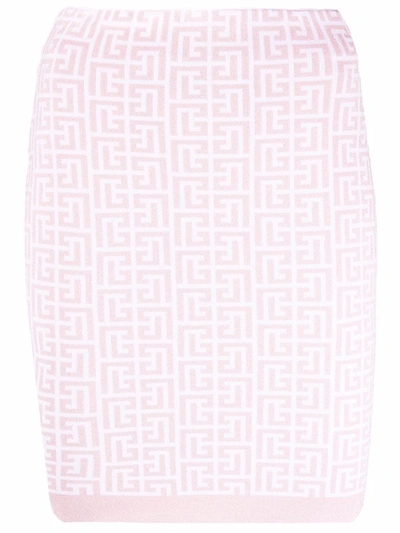 Shop Balmain High-waist Glitter Monogram Skirt In White