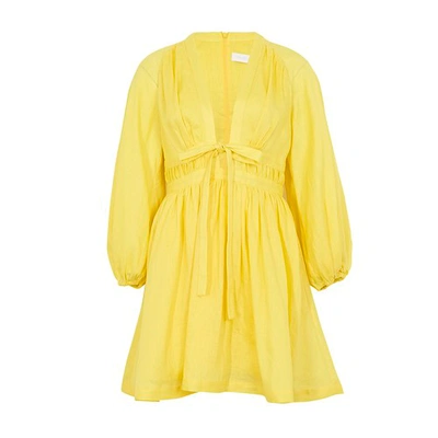Shop Zimmermann Shelly Bow Mini Dress In Yellow