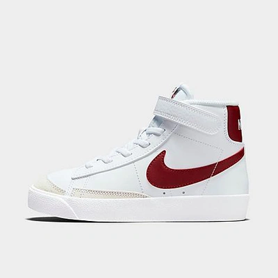 Shop Nike Little Kids' Blazer Mid '77 Hook-and-loop Casual Shoes In White/team Red-white-black