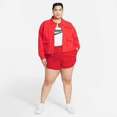 Shop Nike Women's Sportswear Essential French Terry Shorts (plus Size) In Chile Red/white