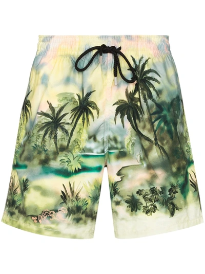 Shop Palm Angels X Vilebrequin Palm-tree Swim Shorts In Grün
