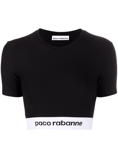 Shop Rabanne Cropped Logo-waistband T-shirt In Schwarz