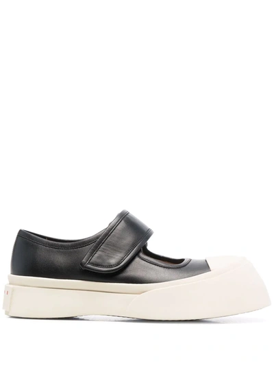 Shop Marni Leather Mary Jane Sneakers In Schwarz