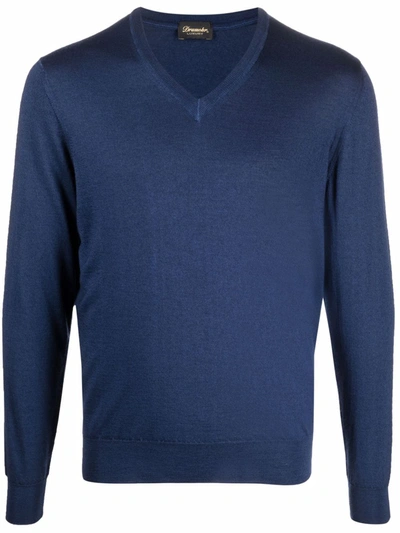 Shop Drumohr V-neck Fine-knit Jumper In Blau