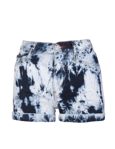 Shop Philipp Plein Woman Bleached Denim Shorts In Bleached Light Blue