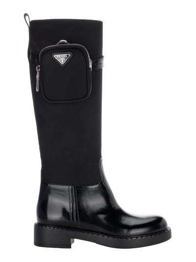 Shop Prada Re-nylon High Boots In Black